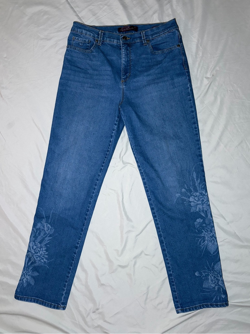 Gloria Vanderbilt Blue Straight Leg Jeans with Subtle Floral Print